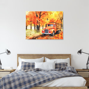 Impressão Em Tela Caminhãozinho Vintage Laranja no Outono 32x24