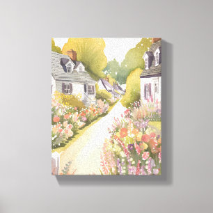 Impressão Em Tela Caminho das Flores Silvestres Aquarela de Cidade