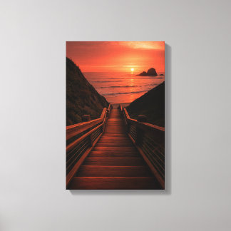 Impressão Em Tela Caminho de Madeira para o Sunset de Praia sobre o