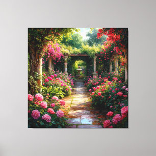 Impressão Em Tela Caminho do Jardim Exuberante com Roseiras