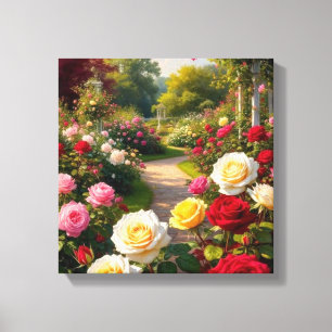 Impressão Em Tela Caminho do Jardim Romântico de Rosa - Arte da Pare