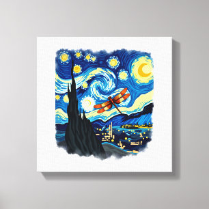 Impressão Em Tela Camisa Artística Libélula Van Gogh Noite Estrelada