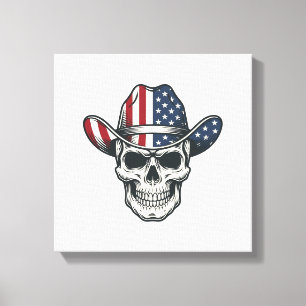 Impressão Em Tela Camisa de caveira de cowboy patriota com gravação