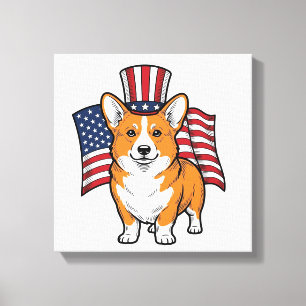 Impressão Em Tela Camisa de Corgi Patriota com Desenho de Gravura Vi
