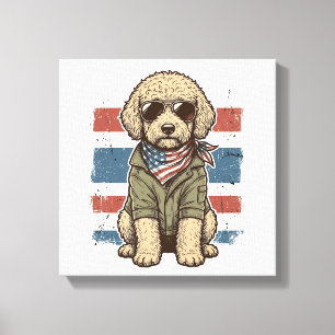 Impressão Em Tela Camisa de desenho de cachorro rabiscado patriótico
