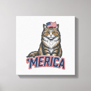 Impressão Em Tela Camisa de desenho de gravura vintage Patriotic Cat