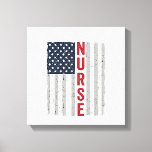 Impressão Em Tela Camisa de Enfermeira com Bandeira Americana Vintag
