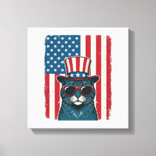 Impressão Em Tela Camisa de Gato Patriota com Gravura Vintage_