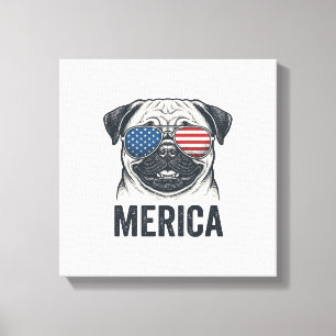 Impressão Em Tela Camisa de Gravura Vintage Patriótica Pug Merica De