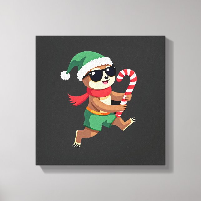 Impressão Em Tela Camisa de Natal Sloth Elf Peppermint Candy Cane Gi (Frente)