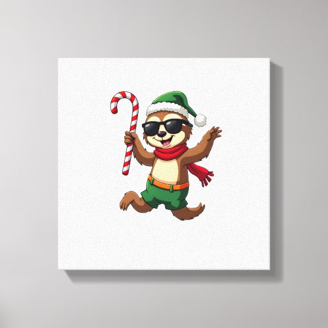 Impressão Em Tela Camisa de Natal Sloth Elf Peppermint Candy Cane Gi (Frente)