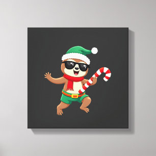 Impressão Em Tela Camisa de Natal Sloth Elf Peppermint Candy Cane Gi