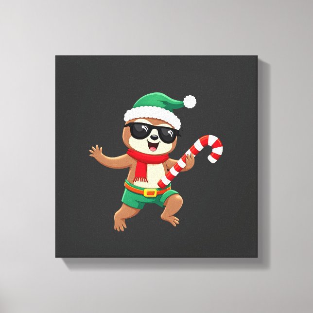 Impressão Em Tela Camisa de Natal Sloth Elf Peppermint Candy Cane Gi (Frente)