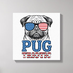 Impressão Em Tela Camisa Patriótica Pug Vintage Engraving Design_1
