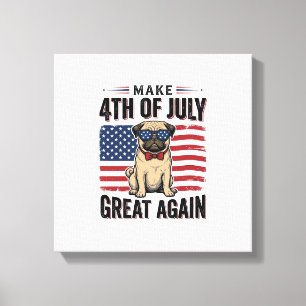 Impressão Em Tela Camisa Patriótica Vintage de Pug de 4 de Julho Des
