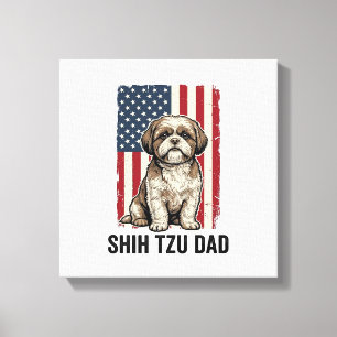 Impressão Em Tela Camisa Patriótica Vintage para Pai de Shih Tzu Des