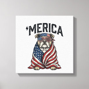 Impressão Em Tela Camisa Vetorial Vintage 'Merica Bulldog Patriótico