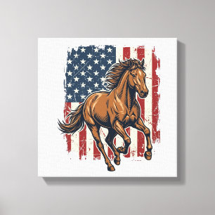 Impressão Em Tela Camisa Vetorial Vintage Patriótico Cavalo Bandeira