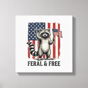 Impressão Em Tela Camisa Vintage de Guaxinim Patriótico Feral e Livr