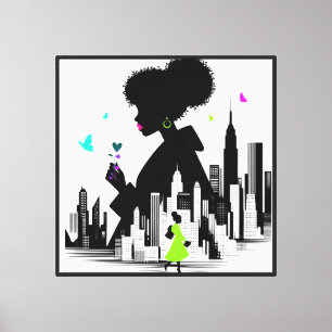 Impressão Em Tela Camiseta Butterfly Noir, Magia de Menina Preta Neo