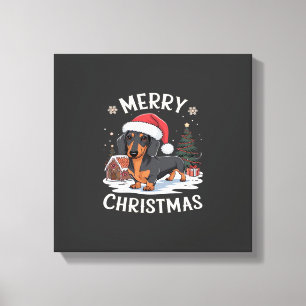 Impressão Em Tela Camiseta Clássica de Natal Alegre Dachshund