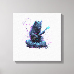 Impressão Em Tela Camiseta de Rock de Gato Nebelung Tocando Guitarra