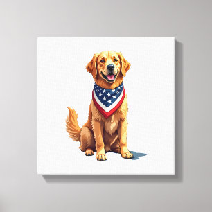 Impressão Em Tela Camiseta Patriótica Vintage do Golden Retriever de
