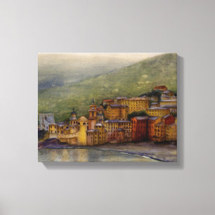 Impressão Em Tela Camogli, Itália, pintura aquosa embrulhada