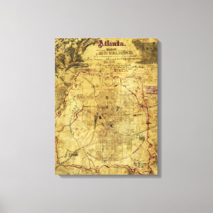 Impressão Em Tela Campanha Atlanta - Mapa Panorâmico da Guerra Civil