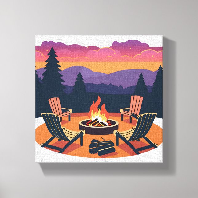 Impressão Em Tela Campfire Sunset | Pintura de acampamento natural (Frente)