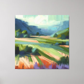 Impressão Em Tela Campo Abstrato com Céu Verde e Tons Rosa