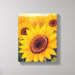 Impressão Em Tela Campo de Girassóis   Aquarela Floral Amarela Pinta