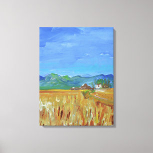 Impressão Em Tela Campo de Trigo Dourado & Paisagem Montanhosa