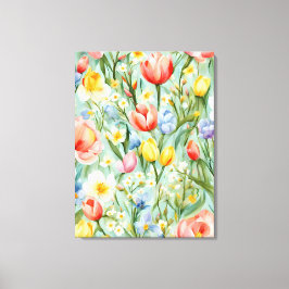 Impressão Em Tela Campo Floral Colorido de Primavera. Pintura