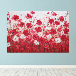Impressão Em Tela Campo Floral Vermelho e Branco – Arte de Parede em