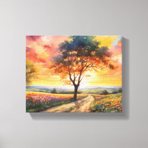 Impressão Em Tela Campo Sunset Tranquilo