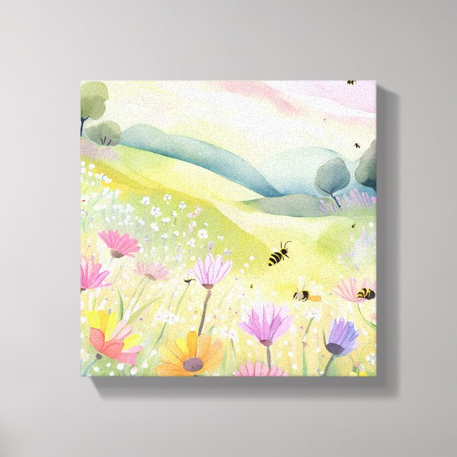 Impressão Em Tela Campos de Flor das Abelhas primavera | Natureza Co (Frente)