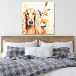 Impressão Em Tela Cão Afghan Hound e Lírios de Pêssego