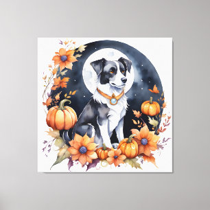 Impressão Em Tela Cão Cachorro Cachorro Halloween Moon Floral Lover