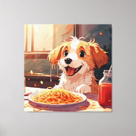 Impressão Em Tela Cão comendo espaguete