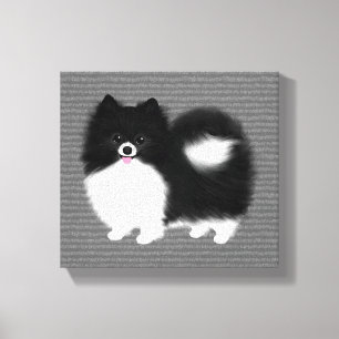 Impressão Em Tela Cão de desenho animado da Pomerânia Branca e Neg