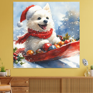 Impressão Em Tela Cão Esquimó Americano no Trenó Deixe Nevar Natal