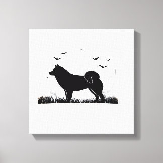 Impressão Em Tela Cão Hokkaido � Silhueta da Lua de Halloween T Clás