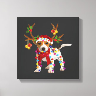 Impressão Em Tela Cão Jack russell Magnífico Renas Luz de Natal