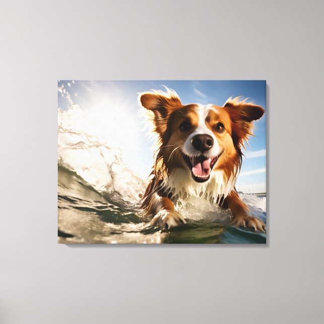 Impressão Em Tela Cão no conselho de surfe (Frente)