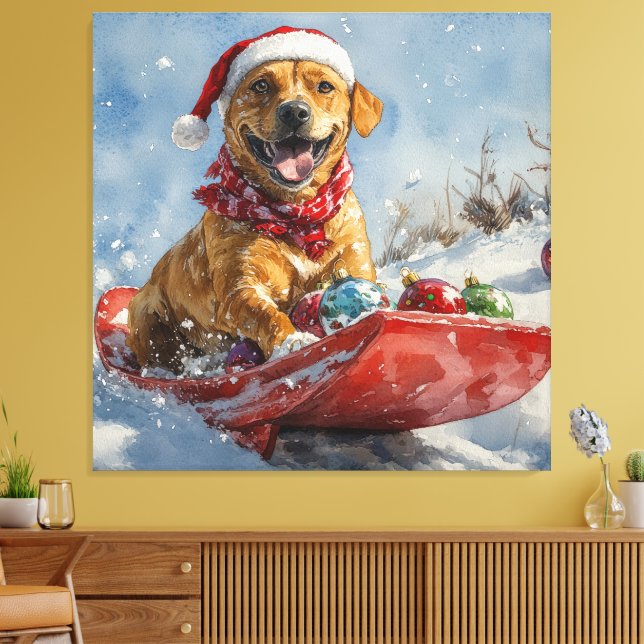 Impressão Em Tela Cão Rhodesian Ridgeback em Trineo de Natal (Insitu(Sala de estar))
