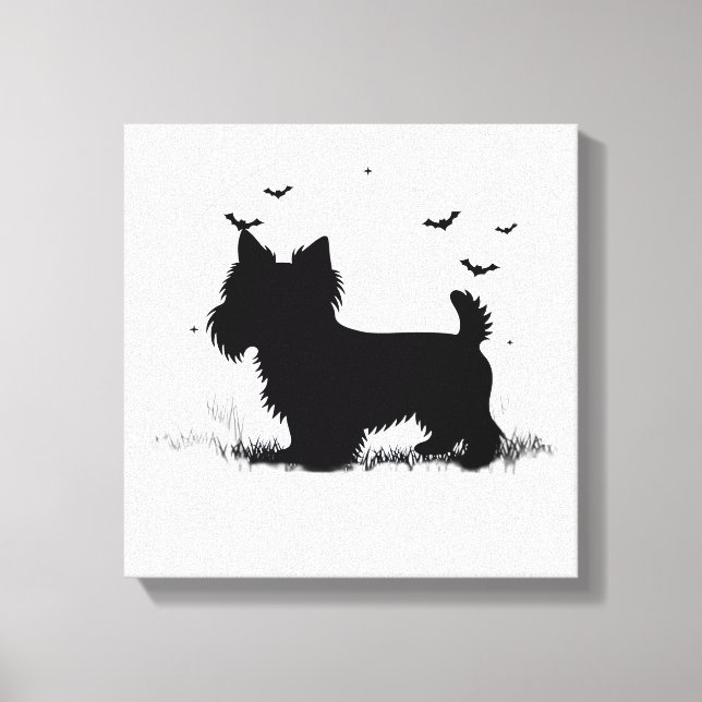 Impressão Em Tela Cão Yorkshire Terrier � Silhueta da Lua de Hallowe (Frente)