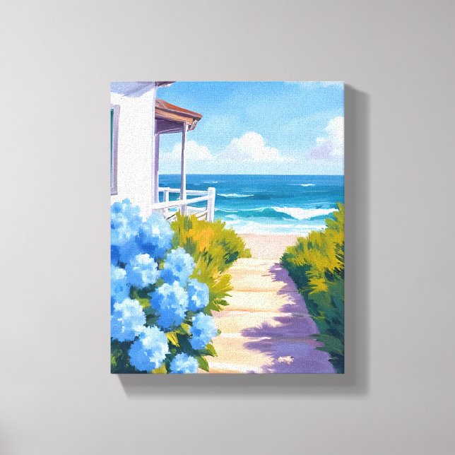 Impressão Em Tela Cape Cod Beach Path | Hydrangea Coastal Painting (Frente)
