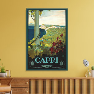 Impressão Em Tela Capri, Itália, Arte de Poster de Viagem Antiga Ita