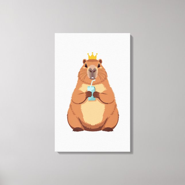 Impressão Em Tela Capybara King Canvas, Cute Animal Wall Art for Kid (Frente)